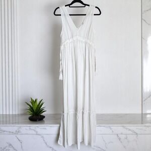 TRUE CRAFT Maxi Dress  Small 100% Cotton Gauze White Boho‎ Pullover Sleeveless